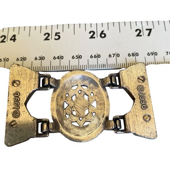 Vtg  1990 Brighton Blk Leather Western Sz L Belt 38308 Silver Floral Buckle main image 7